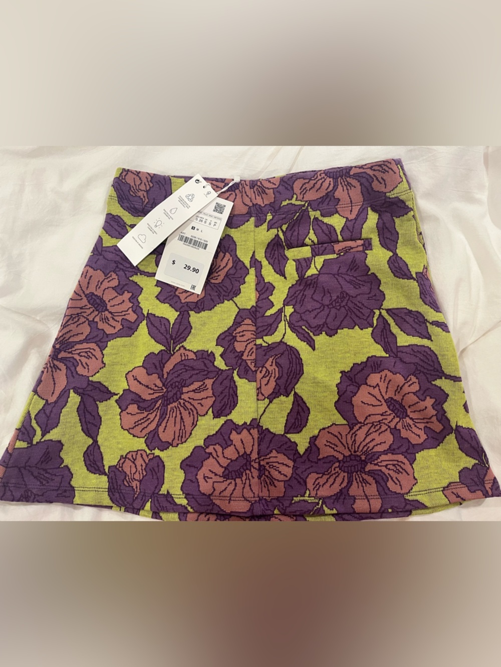 Zara Floral Jacquard Mini Skirt in Lime, Purple & Mauve